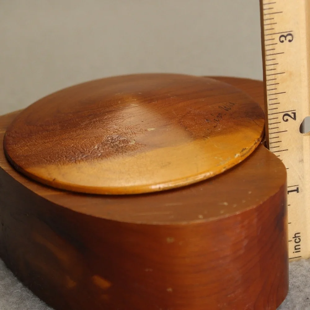 Handmade Heart Trinket Box Cedar Wood Brown Swivel Lid Signed Folk Art Gift